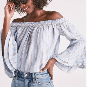 Lucky Brand off the shoulder striped tiered flutter sleeve blouse top Small